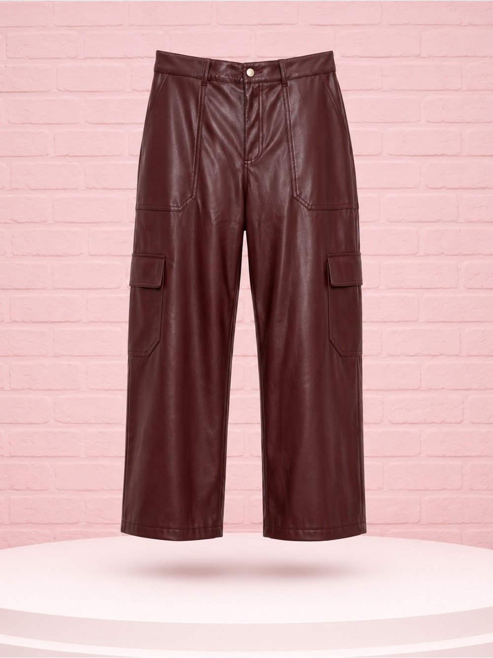 wild fable Burgundy Faux Leather Cargo Straight-Leg Pants Plus